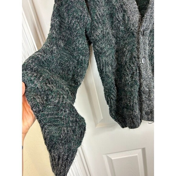 Vintage Point Zero Mens Gray Green Cardigan M Grandpa Comfort Chunky Knit R3 - Picture 9 of 12